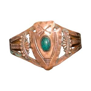 Vintage Southwestern Copper Turquoise Arrowhead Cuff